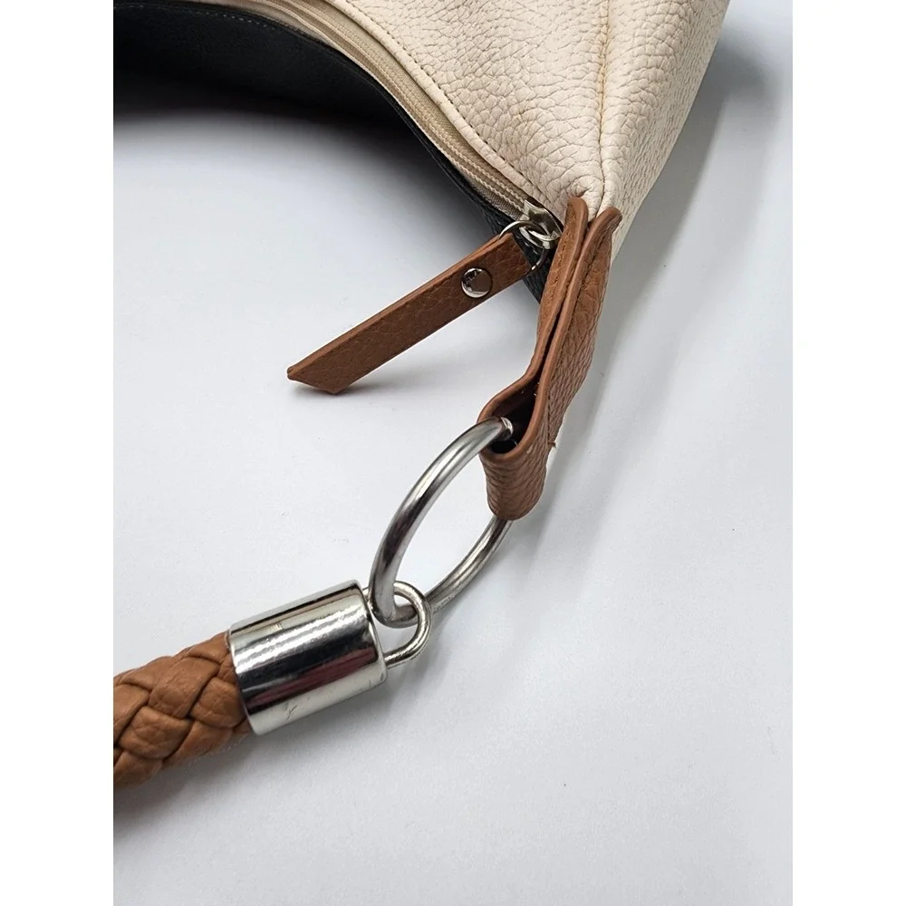Nautica Hobo Colorblock Faux Leather Purse Cream/ Tan/ Black and Navy Y2K‎ NWT